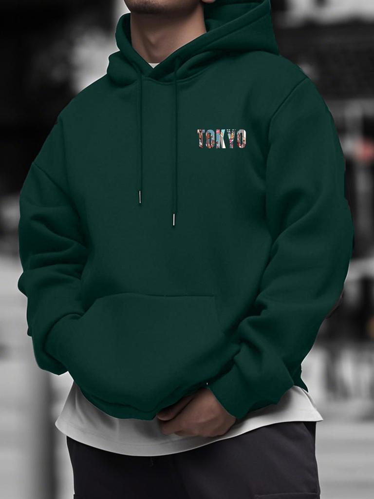 City Building Illustration TOKYO Text Kanji Pattern Men Hip Hop Sports Hoodie, Comfort Oversized Pullover