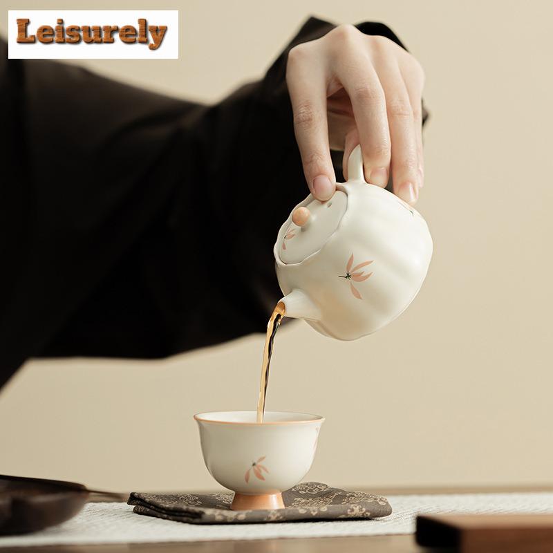 158ml Orchid Wind Chime Cream Ding Kiln Flower Teapot Small Tea Infuser Pot Tea Brewing Kettle With Strainer Tea Ceremony Craft