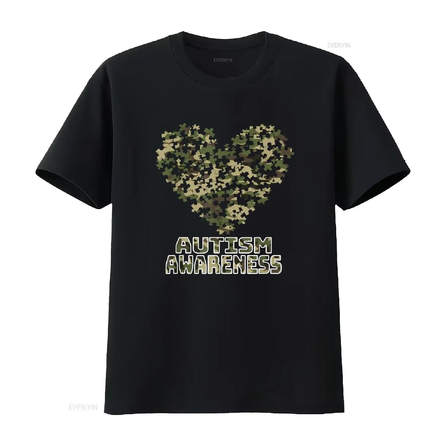 

Heart Puzzle Autism Awareness Camoflauge Military Tactical T Shirt vintage Washed graphic Slightly fashion Stretched XXXXXL