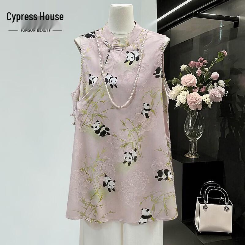 Elegant New Chinese Style Panda Print Sleeveless Blouse L