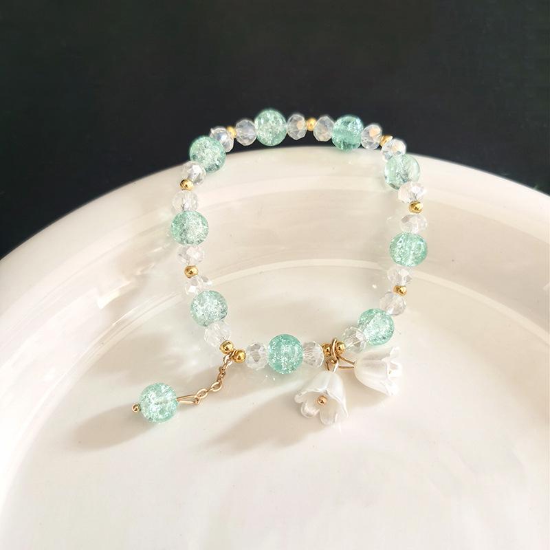 Forest Butterfly Glass Bracelet with Ice-Cracked Flower Beads