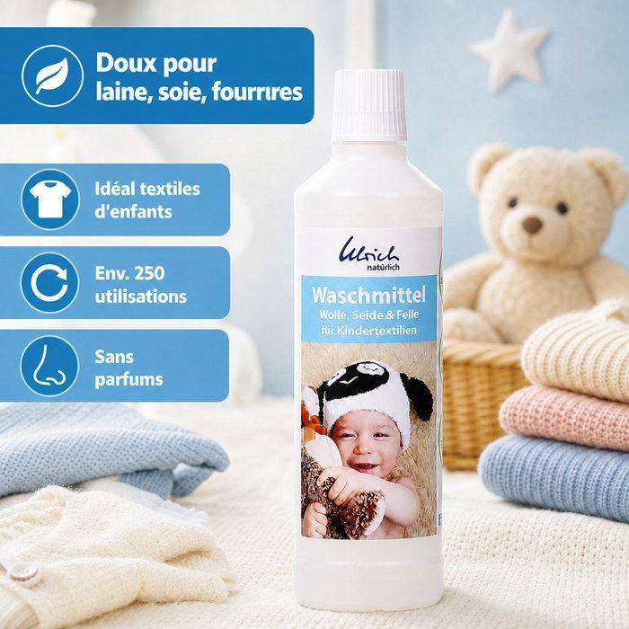 Lessive bébé, lessive liquide bébé, 500 ml, pour textiles délicats, laine, soie, felle