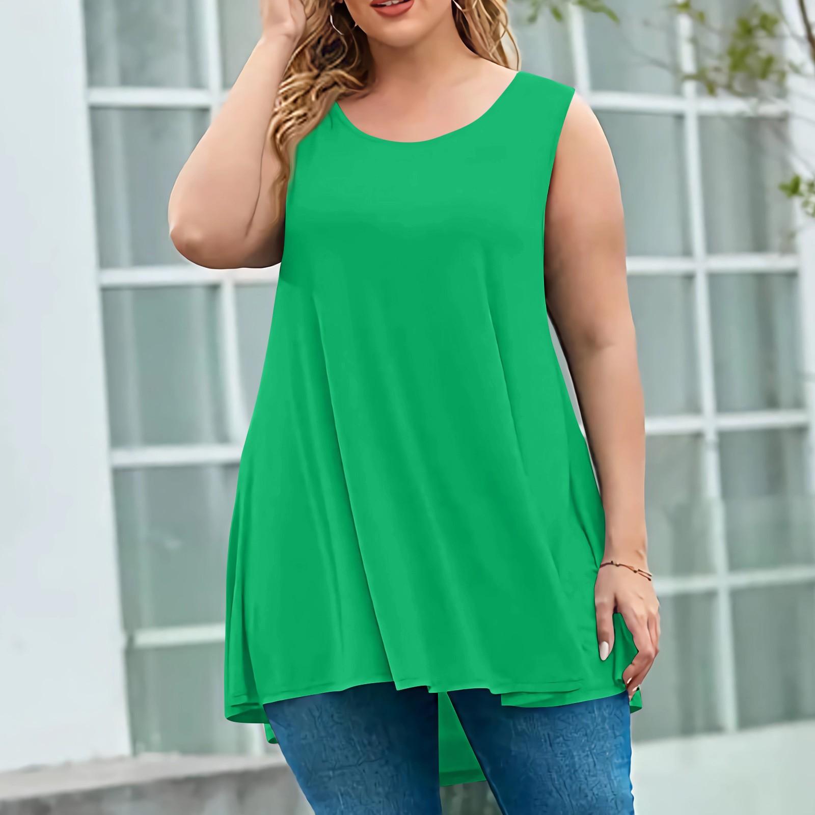 

Женская мода большого размера с круглым вырезом без рукавов повседневный однотонный свободный пуловер топ XL зелёный