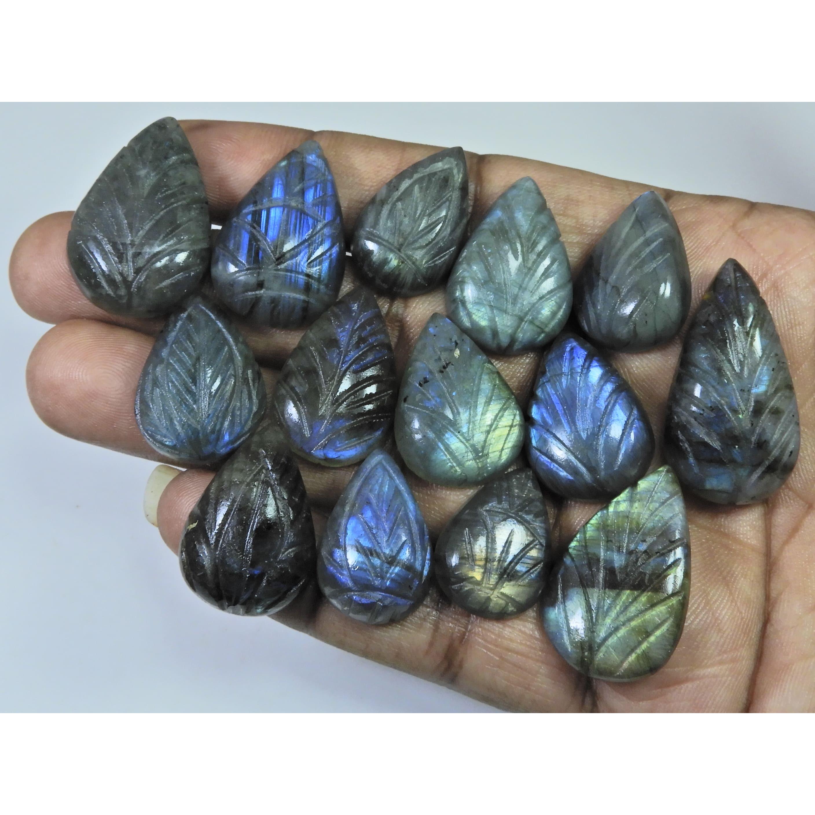 

326Cts. Natural Labradorite Carving Pear Cabochon Loose Gemstone 14Pcs Lot LL-1053