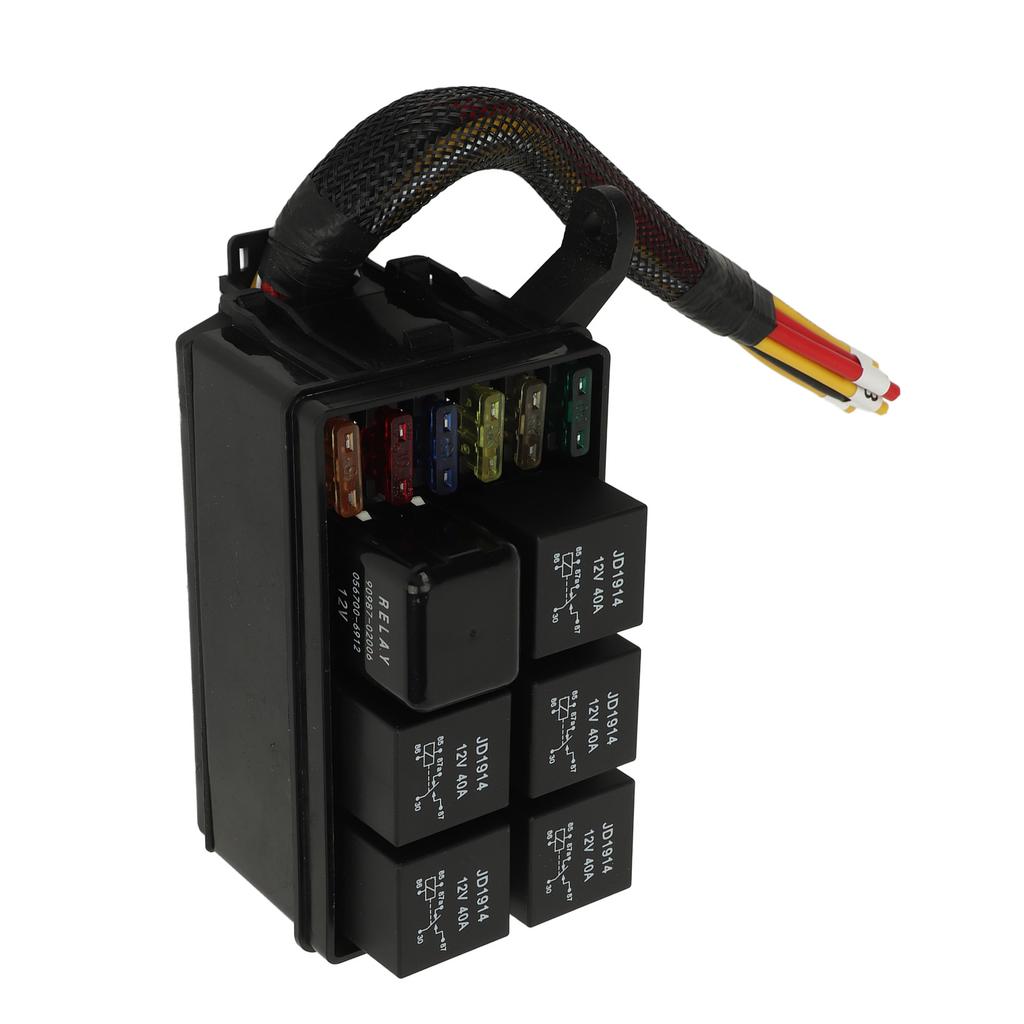 6 Way Fuse And Relay Box Pre Wired Fuse Relay Block with Lid for Car Truck Marine Boat DC12V