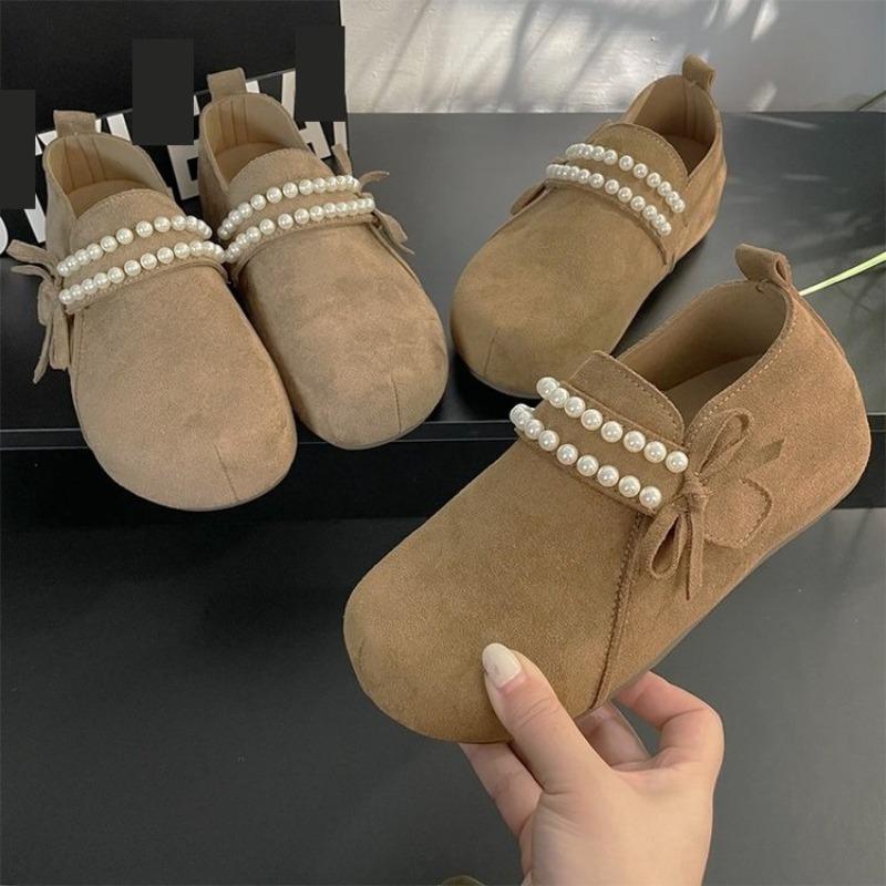 All-inclusive women's new autumn platform single shoes retro one-pedal pearls