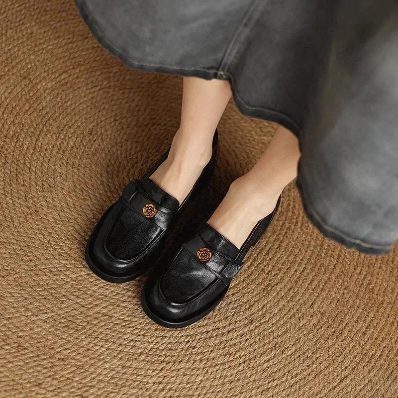 Fashion 2025 Autumn new women's sheepskin slip-on oxfords 5.5cm thick high heel casual female loafers heeled moccasins shoes for woman