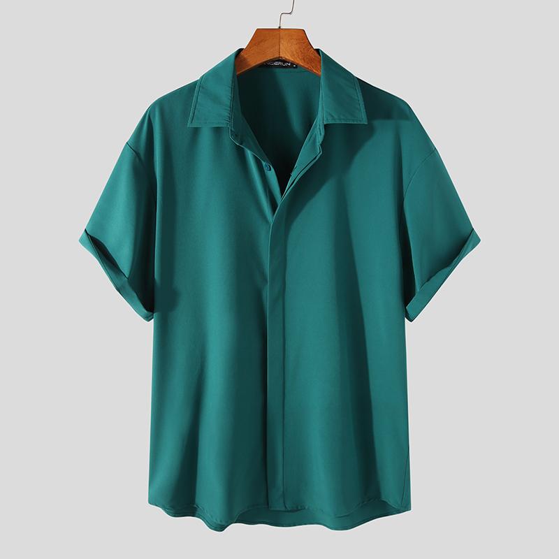 

Men Collared Short Sleeve Buttons Front Shirts S-5XL 5XL зелений