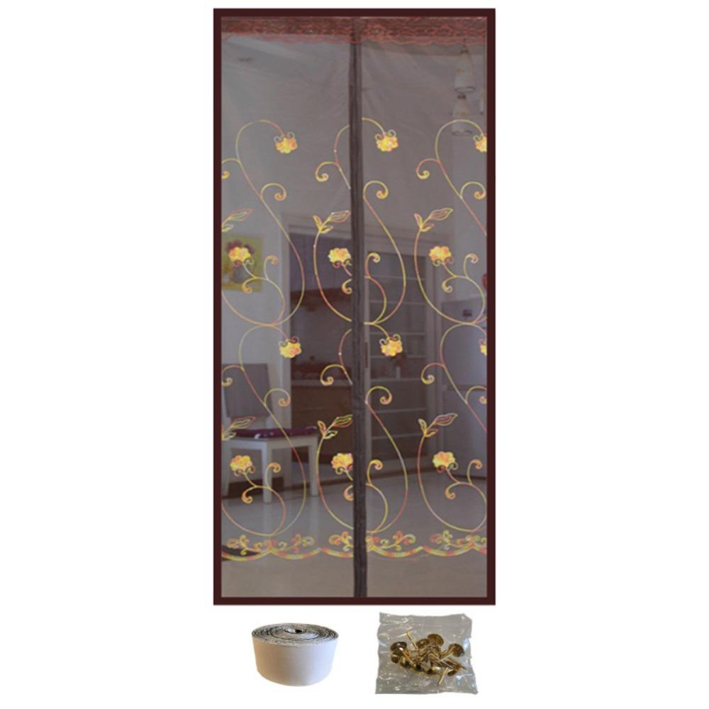 Без сверления Москитная штора для двери Вышитая противомоскитная сетка Штора-сетка для двери Балкон 35.43x82.68 in-Style A