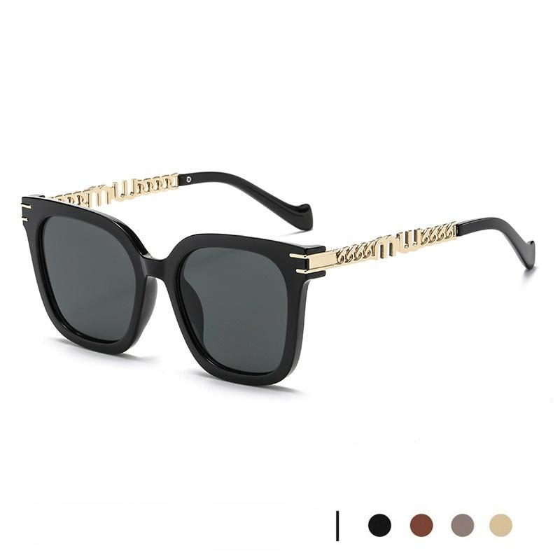 European and American Square Large Frame Chain Sunglasses Street Shooting Trend Men's and Women's Sunshade and UV Protection Sunglasses Women