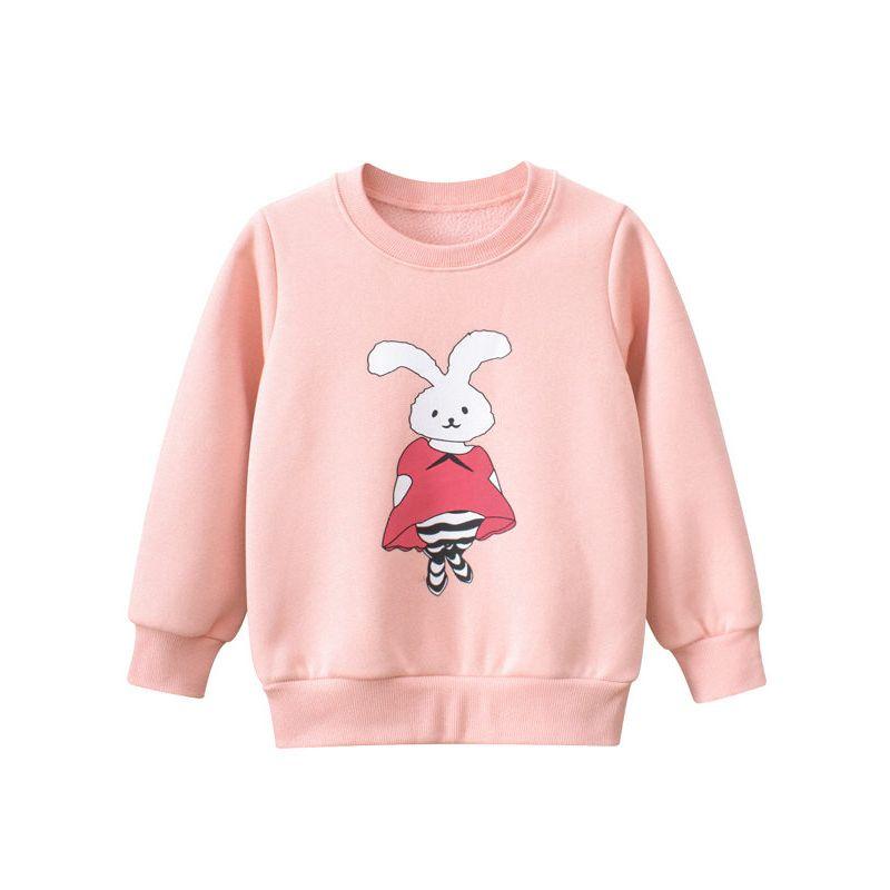 Brand Foreign Trade Korean Style Children's Clothing 2026 Autumn and Winter Children's Sports Sweatshirt with Fleece Cartoon Rabbit Design for Girls