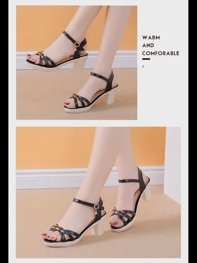 Sandale cu toc înalt de vară 2021 pentru femei - Design coreean cu gură de pește cu toc gros roman versatil