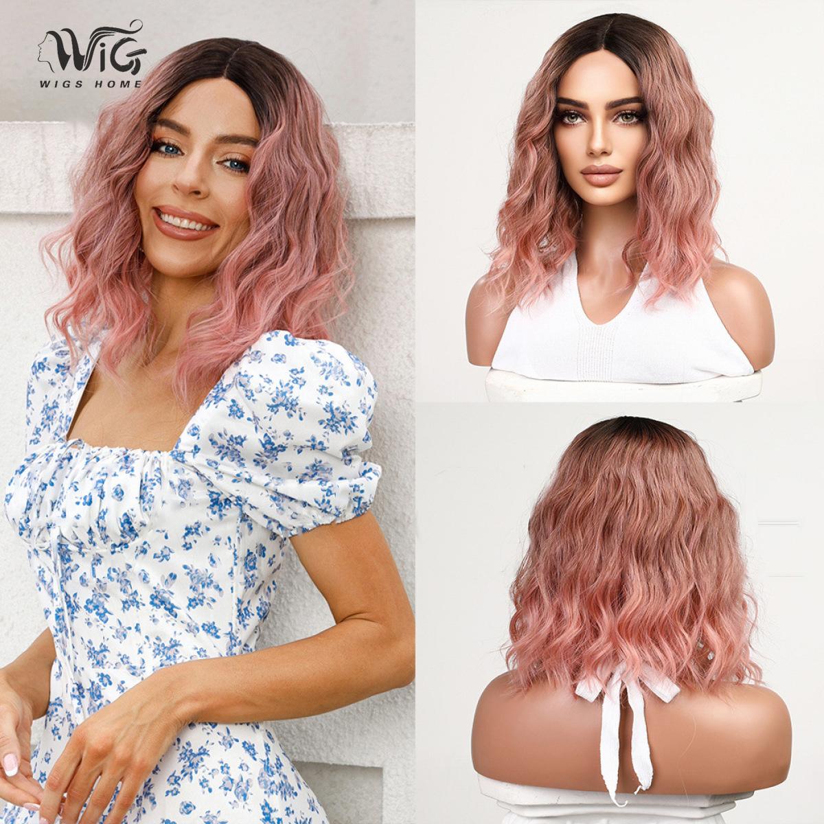 

Женский искусственный парик 36 см волосы Короткие вьющиеся парики Длина до плеч Короткие волосы Т-образный передний кружевной парик Головные уборы Красота Украшение Парик канекалон