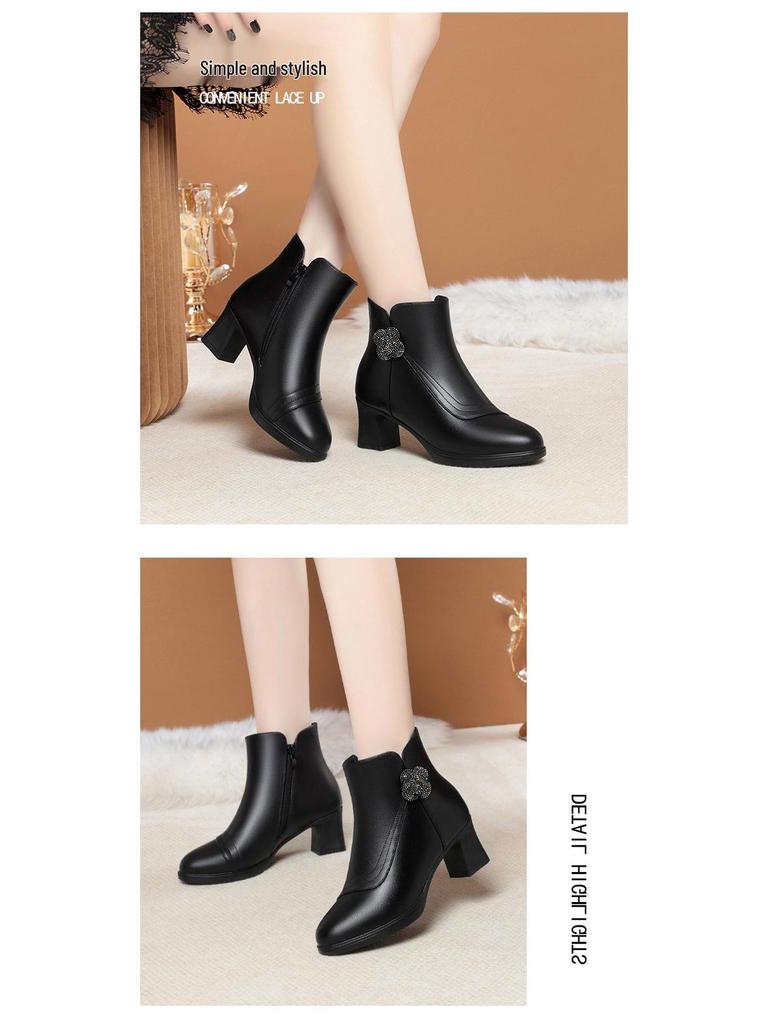 Women's Red Velvet Ankle Boots - 2023 Autumn/Winter Wedding & Banquet Style for Mothers