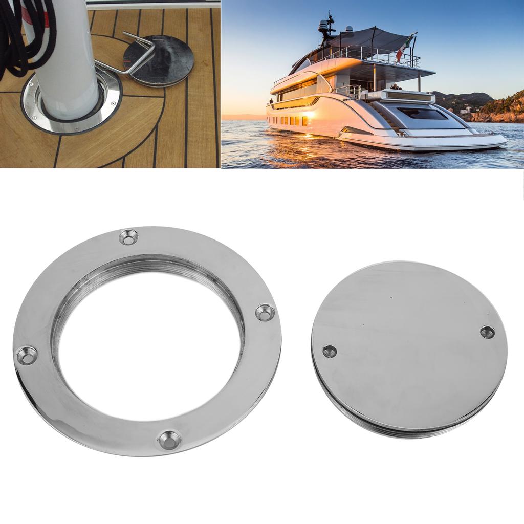 Stainless Steel Deck Plate 4in 316 Stainless Steel Deck Cover Plate with Hole Key for Yacht Marine Hardware Accessory Deck Plate