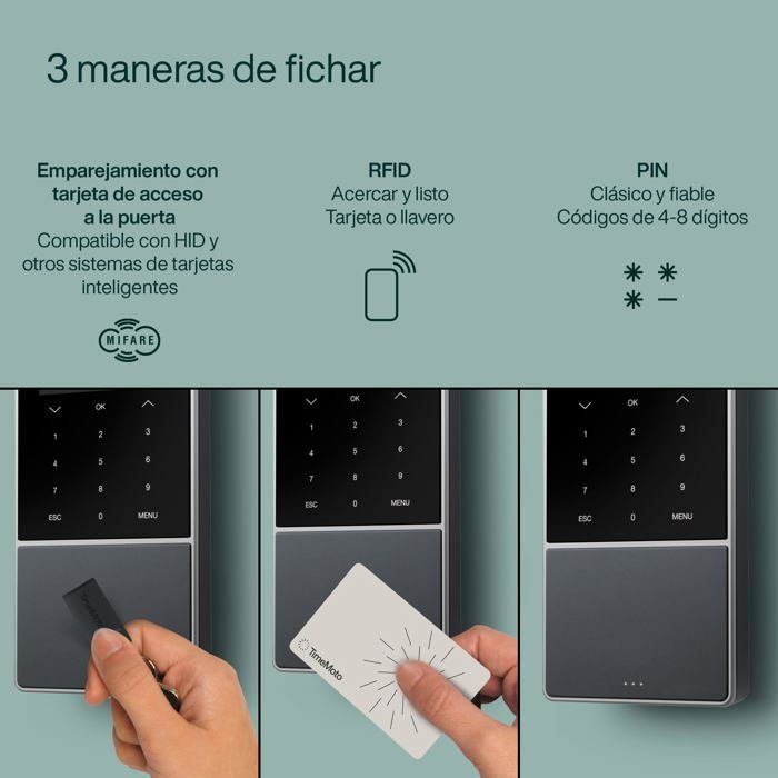 TimeMoto TM-818 SC Système de pointage avec Lecteur MIFARE et RFID Jusquà 2000 utilisateur - y Compris Logiciel de