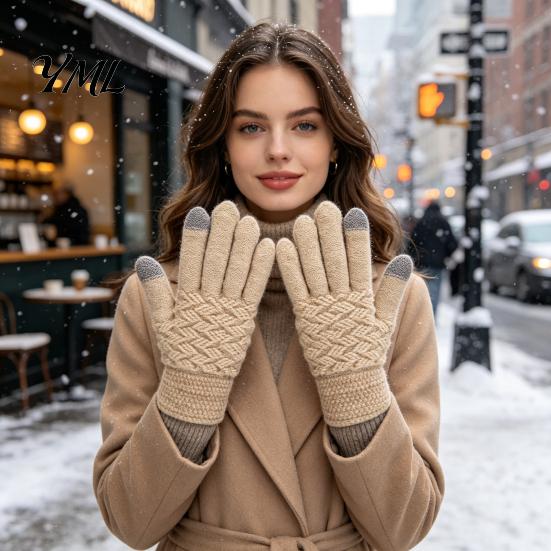 Touch Screen Knit Mittens 1 Pair Winter Warm Fleece Lined Gloves for Women Men, Cold Outdoor Cycling Weather Thermal Gloves, Thickened Touchscreen