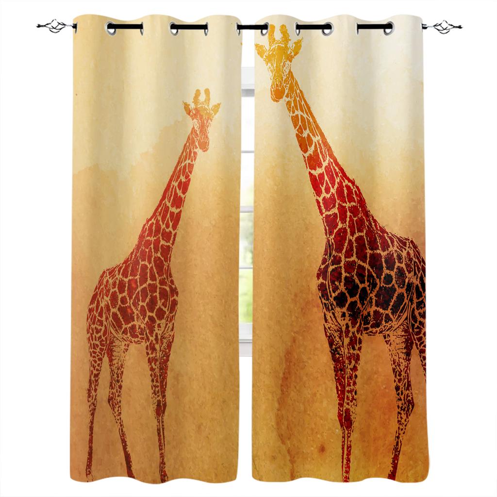 Fun Giraffe Animal White Blackout Curtains For Living Room Bedroom Window Treatment Blinds Drapes Kitchen Curtains