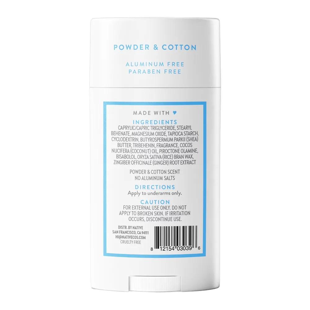 NATIVE Aluminum-Free Deodorant Stick 75g Powder Cotton Scent