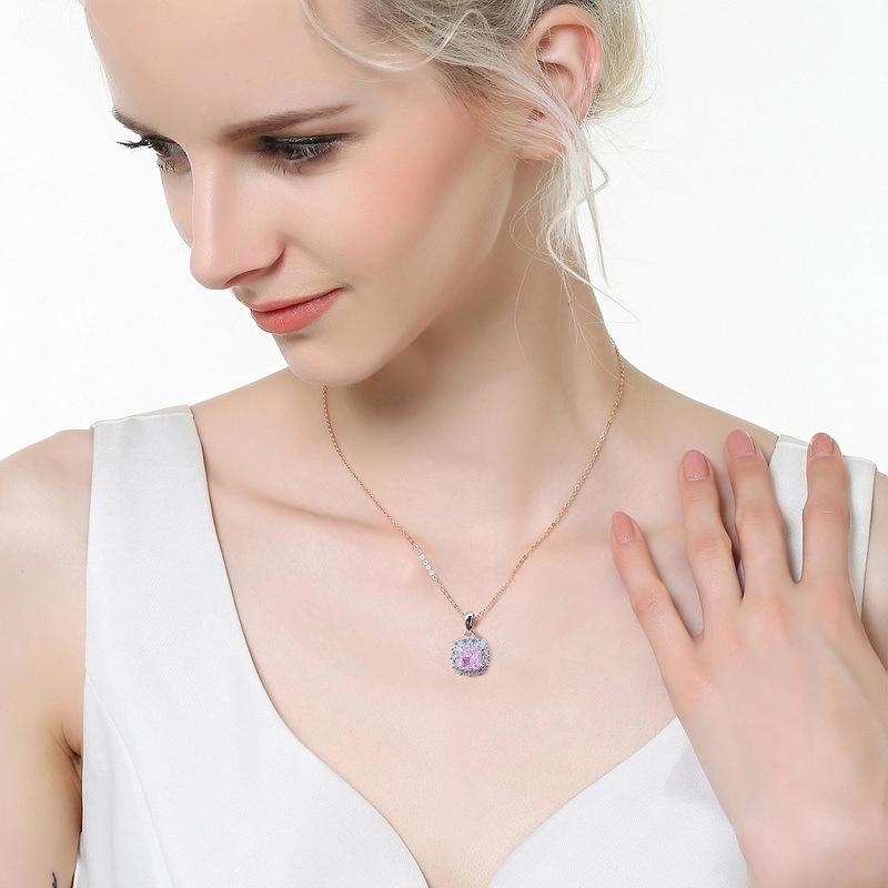 New S925 Sterling Silver Square Diamond Ice Cut High Carbon Diamond Pendant Clavicle Chain