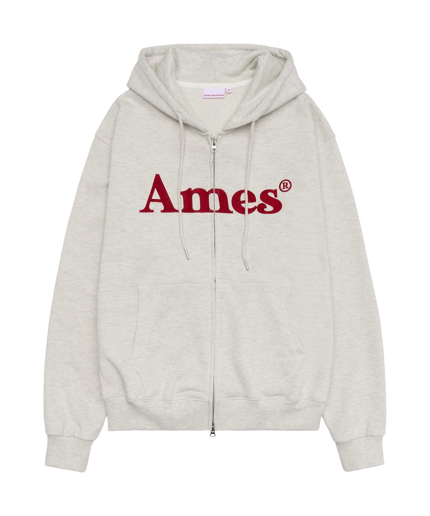 Ames-Worldwide Basic Logo Hoodie Zip Up Oatmeal