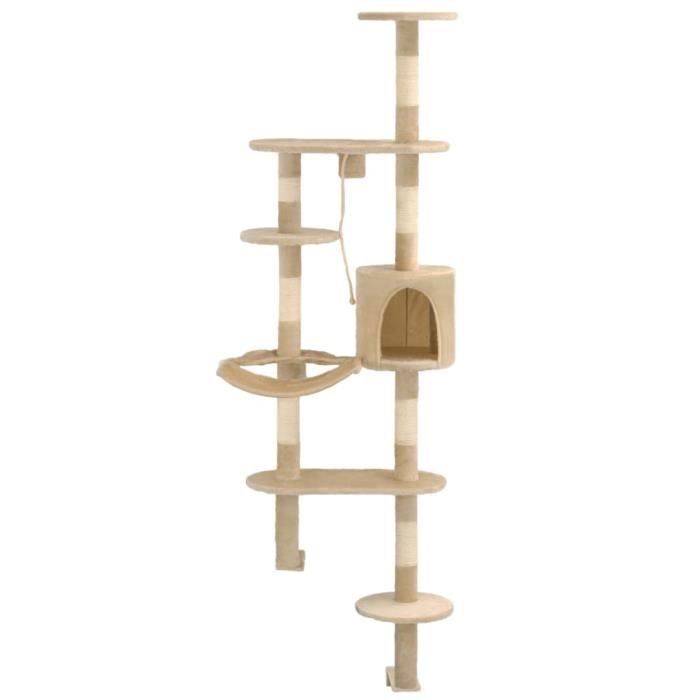 VidaXL Arbre à chat avec griffoirs en sisal Montage mural 194 cm Beige