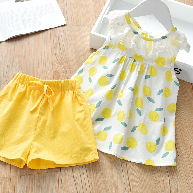 Lányok Nyári Alkalmi Kétrészes Szett Új Gyermek Sokoldalú Felső Ruházat 1-5 Éves Korig Rövidnadrág Szett