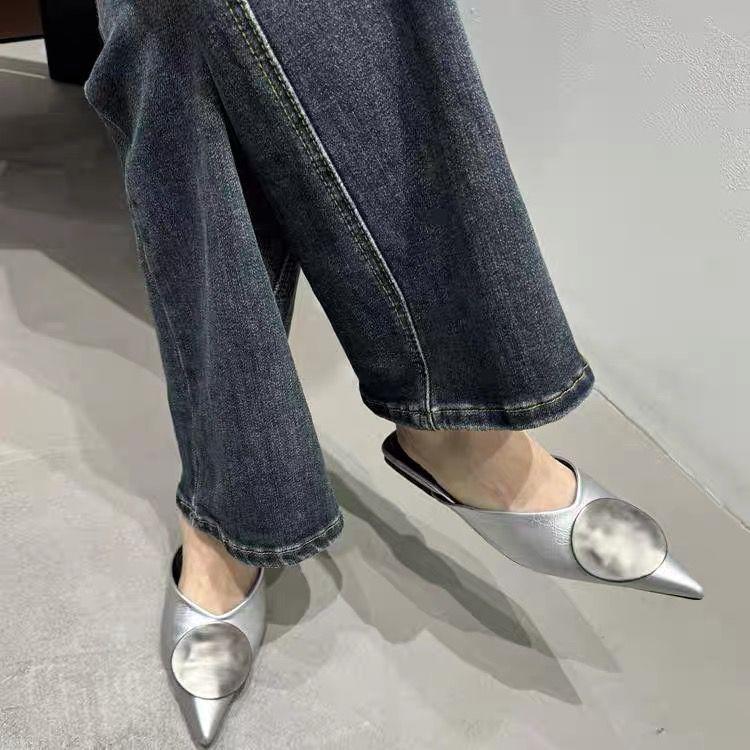 New Women's Mules Slippers 2026 Summer Fashion Pointed Toe Designer Flat Sandals Women Comfortable Office Shoes Zapatos Mujer