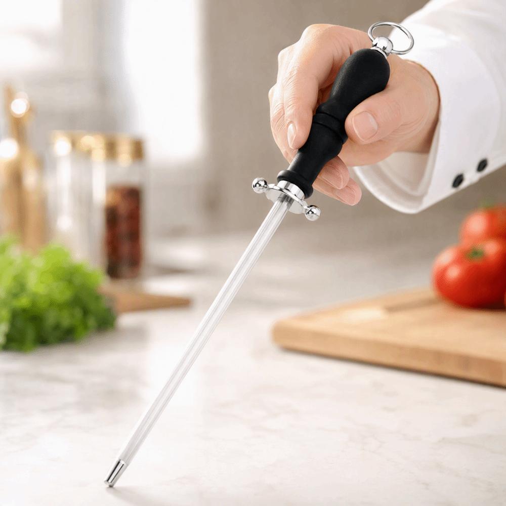 Stainless Steel Knife Sharpening Rod Silver and Black Honing Steel Rod Home Kitchen