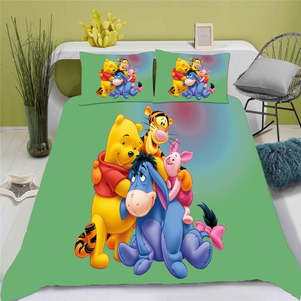 Ensemble de housse de couette Winnie l'Ourson Tigrou Pour Lits d'Enfants 3D Taille King Size Ensembles de couettes 100% Polyester