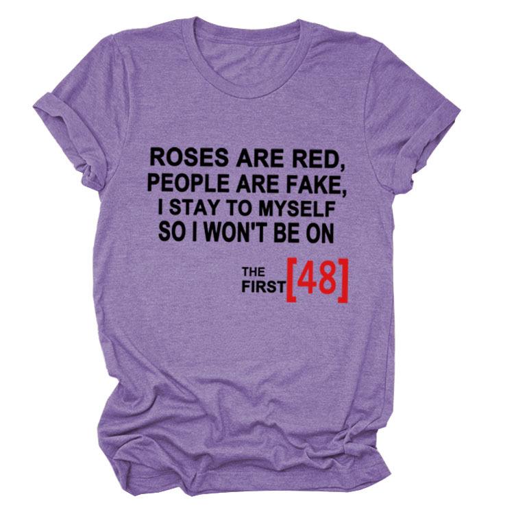 Roses Are Red Women's Loose Round Neck T-Shirt - Short Sleeve, Simple Design, 2021