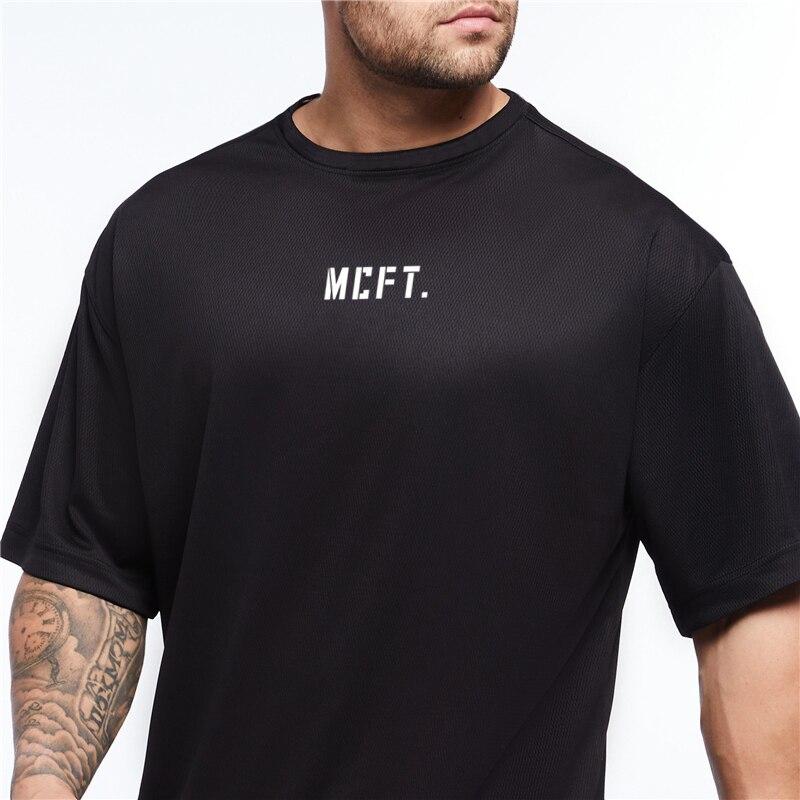 Muscleguys Tricou cu uscare rapidă de vară, imprimare simplă, cu gât rotund, mânecă scurtă, fitness bărbat