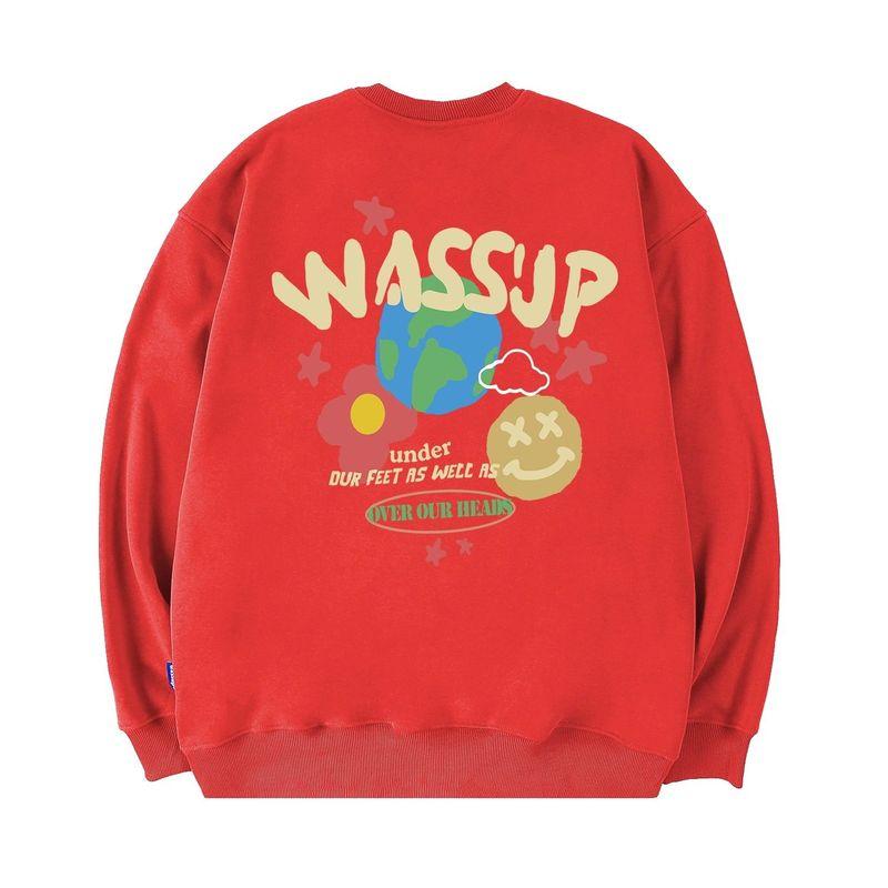 Wassup Heods American Trendy Brand Crew Neck Sweatshirt for Men and Women, Autumn and Winter Loose Casual Heavyweight Fleece Couple Tops