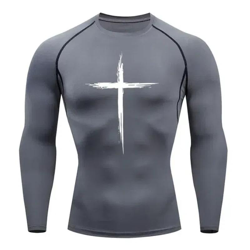 Abbigliamento sportivo da uomo ad asciugatura rapida con stampa a croce 2024, maglia a compressione da running, maglia muscolare atletica, sottogiacca da palestra, top sportivi S-3XL