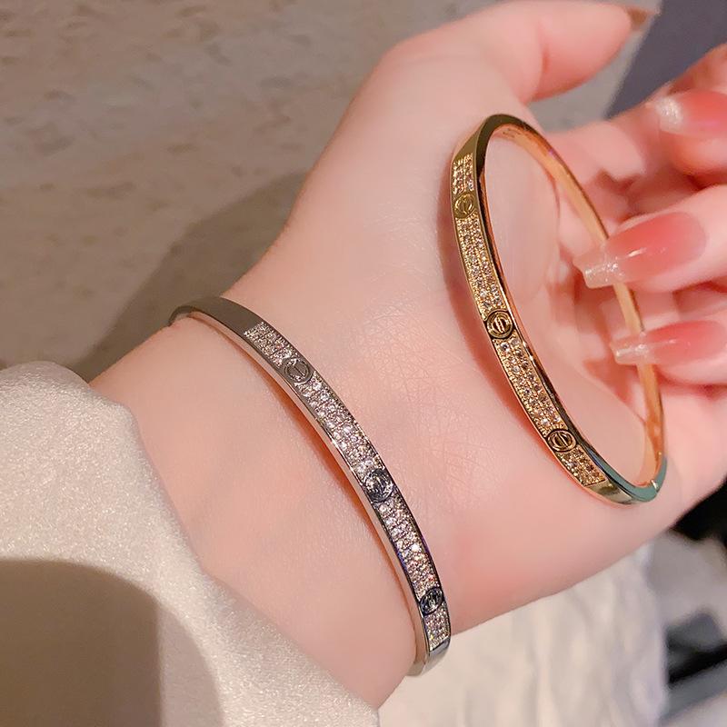 Kajia gypsy bracelet, two-row diamond narrow version diamond-encrusted bracelet, women's plated 18K rose gold, versatile for men and women