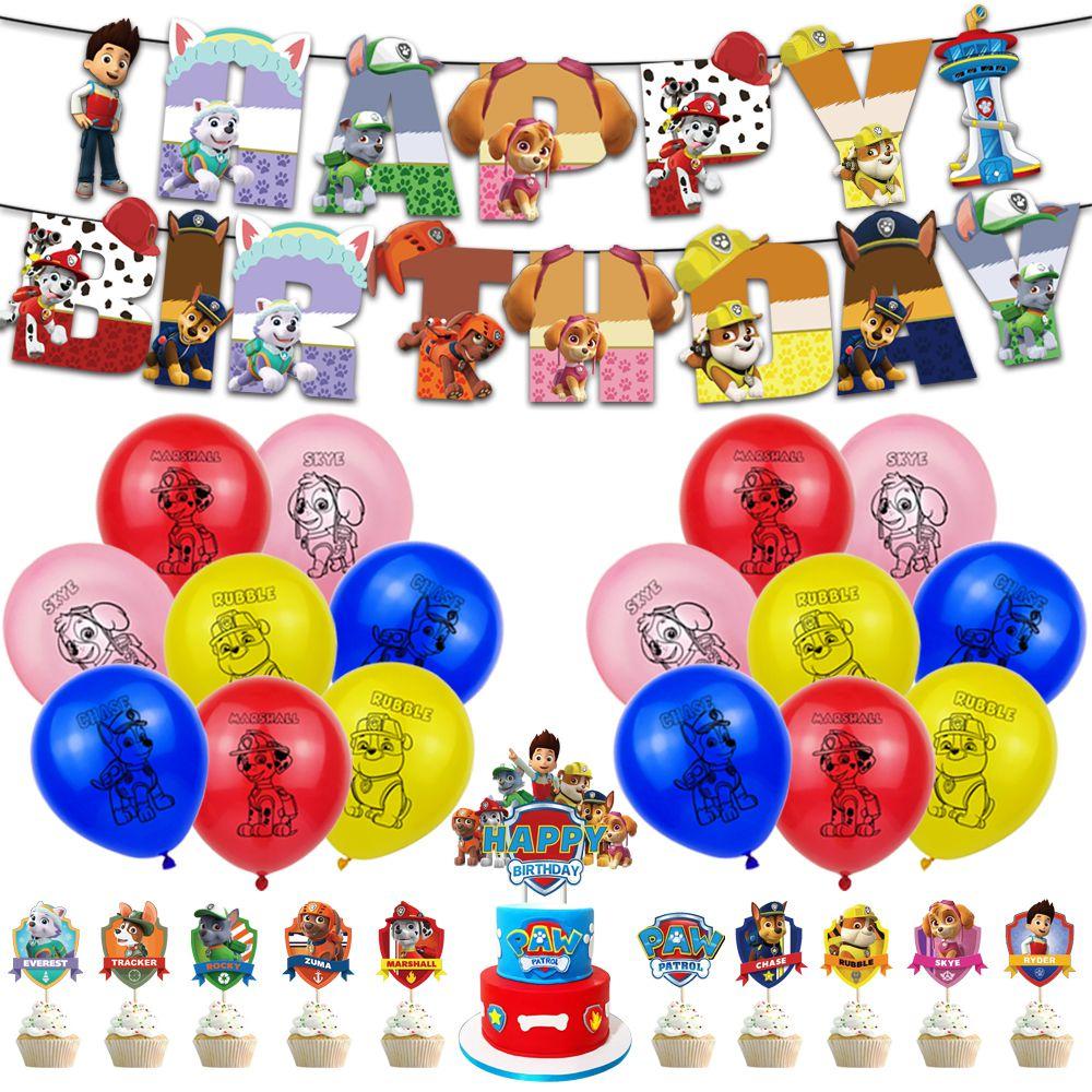 Paw Patrols Party Supplies Balloons Banner Cupcake Toppers Kids Birthday Decor