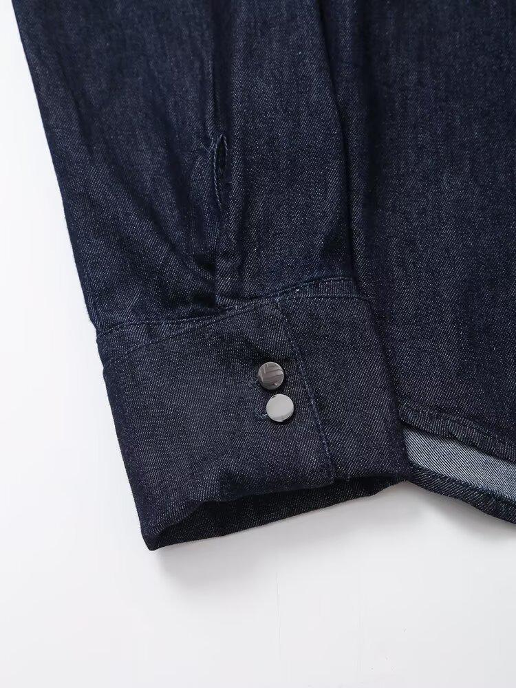 European & American Women's Casual Denim Bow Tie Lace-up Shirt with Wide-leg Pants - Early Autumn Fashion
