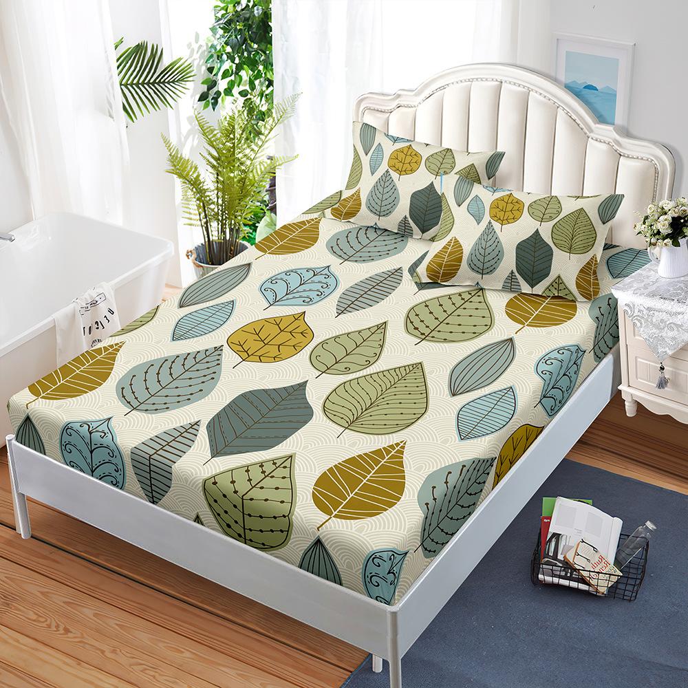 Three-Piece Mattress Set Fallen Leaves Autumn Bedspread Pillowcase Mattress Protective Cover