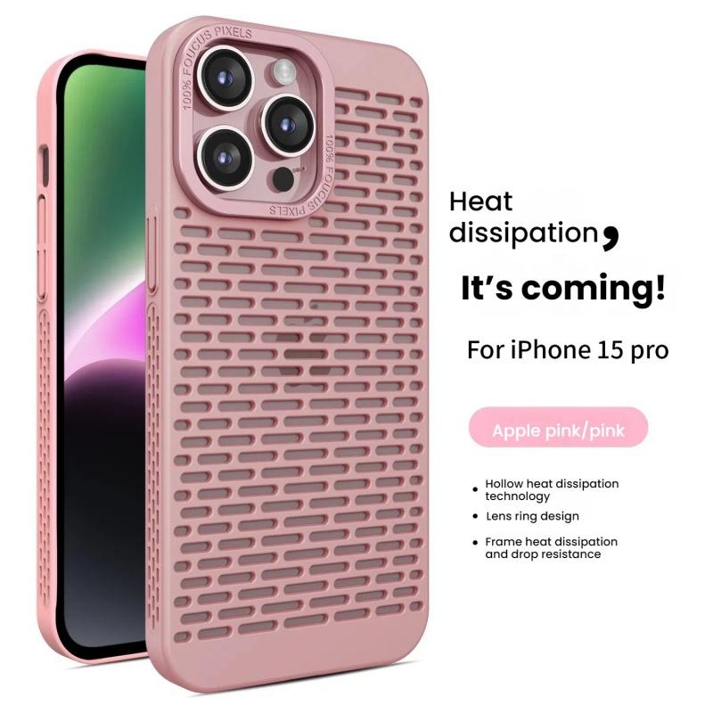 Hollow Out Cooling Heat Dissipation Phone Case For iPhone 16 15 14 Plus 13 12 11 Pro Max Metal Lens Protective Breathable Cover