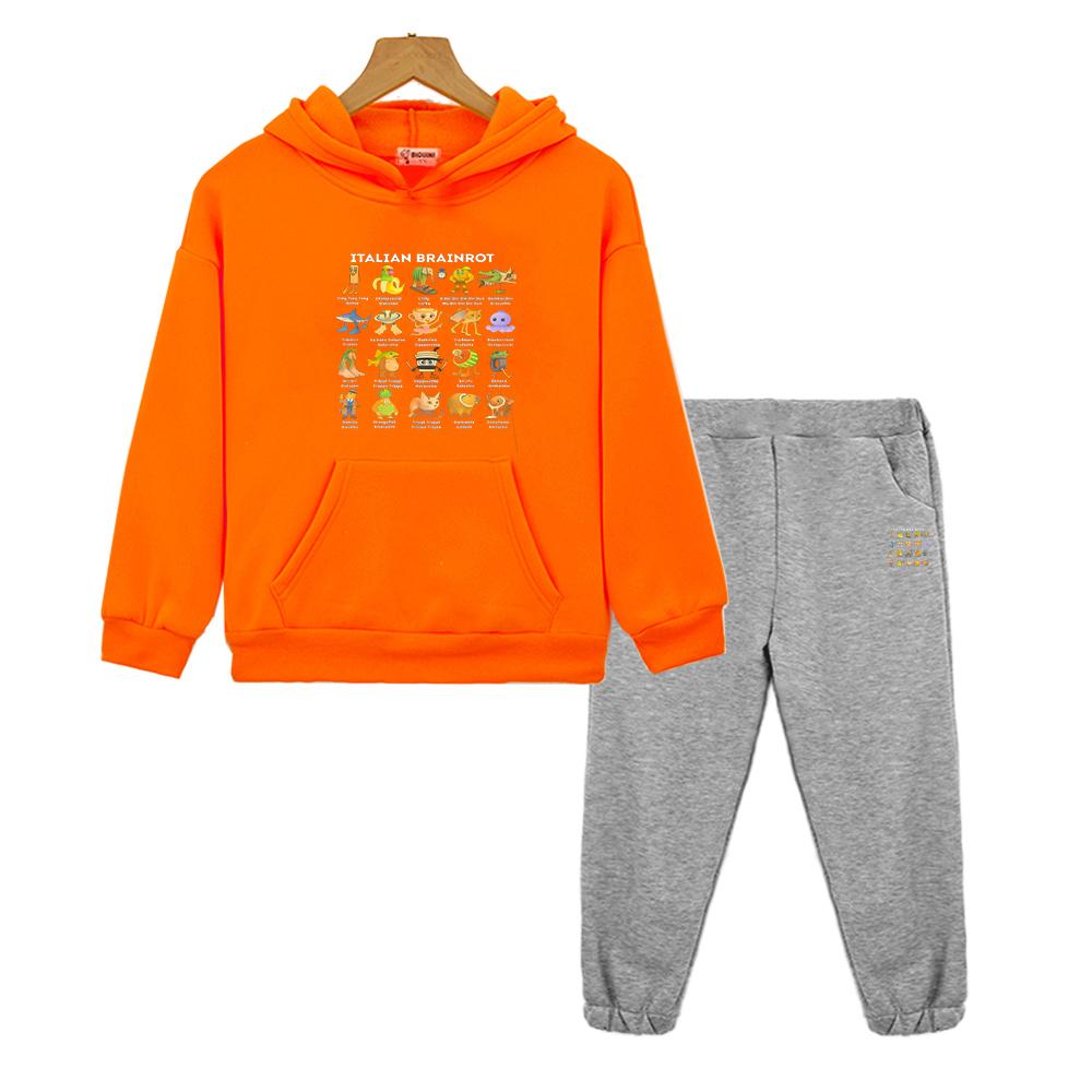boys girls Hooded Sets Italian Brainrot Autumn Anime hoodie Fleece Sweatshirt Jacket 2pcs pullover+Pants kids boutique clothes