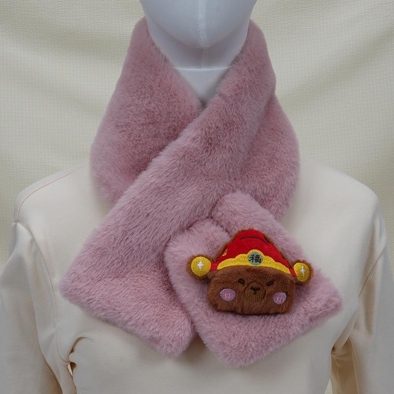 Women's Korean Style Faux Rabbit Fur Scarf - Thick, Warm, Plush Neck Warmer for Autumn/Winter 2024 - Versatile Student Accessory