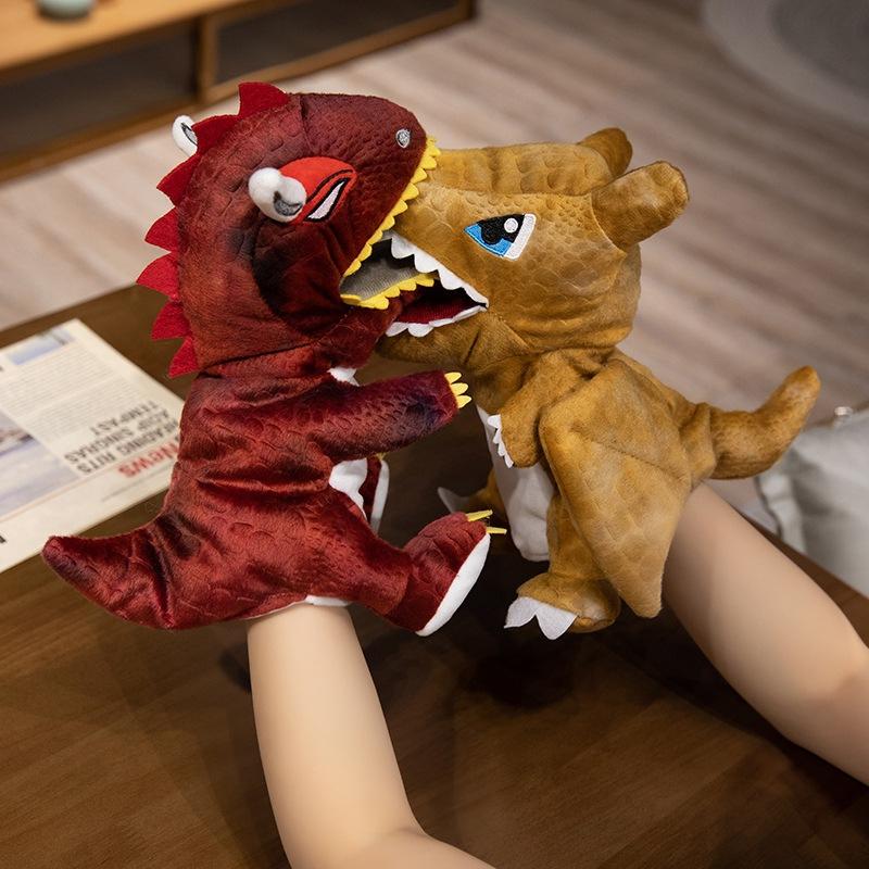 Cartoon Simulation Dinosaur Velociraptor Hand Puppet Plush Toy Doll Fire Breathing Dragon Doll Ventriloquism Hand Puppet Doll