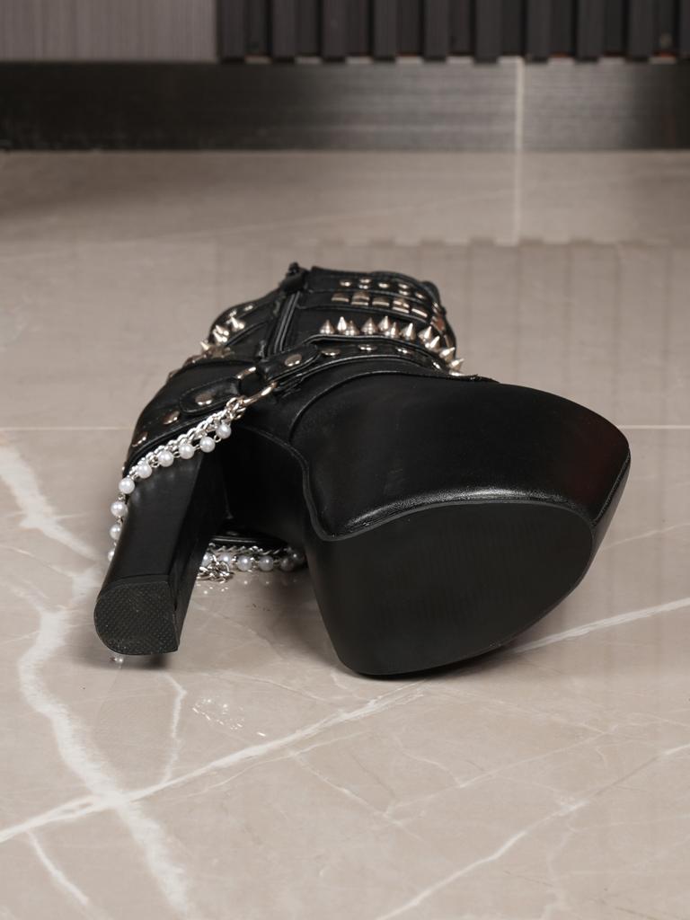 Fashion Black Super High Heels Women's Boots 16CM Thick Platform Metal Thick Heel Lace Up Short Boots 2025 New Plus Size Women's Boots