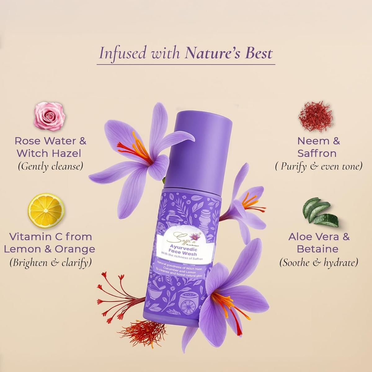 Ayurvedic Face Wash with Saffron extract, Vitamin C, Retinol for Clear & Radiant Skin | For all skin types | 100 ml 100 ML