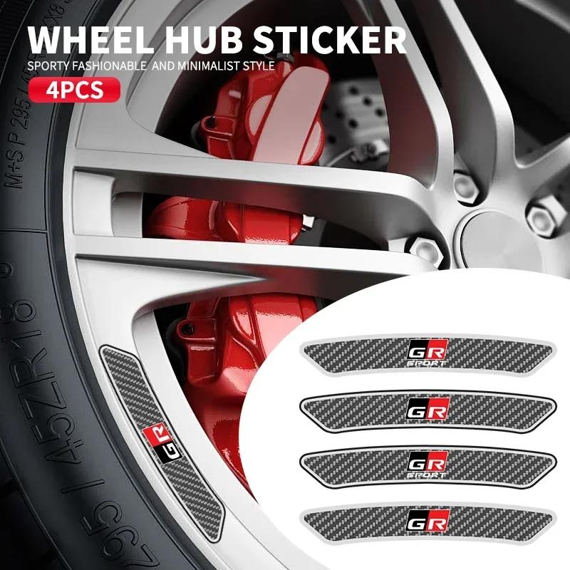4PCS Car Wheel Hub Rim Sticker Carbon Fiber Decal for Toyota GR GAZOO RACING Badge Emblem Auto Interior Decoration Sticker