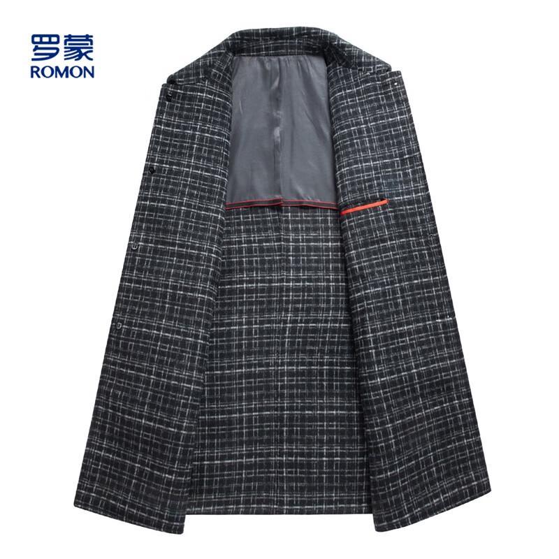 ROMON Men's Plaid Mid-length Double-sided Wool Coat