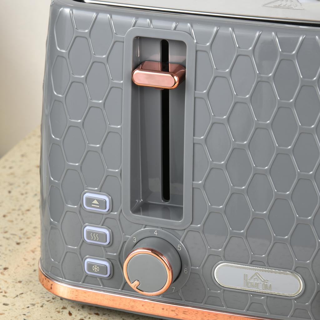 1.7L 3000W Fast Boil Kettle & 4 Slice Toaster Set, Kettle and Toaster Set with 7 Browning Controls, Crumb Tray, Grey