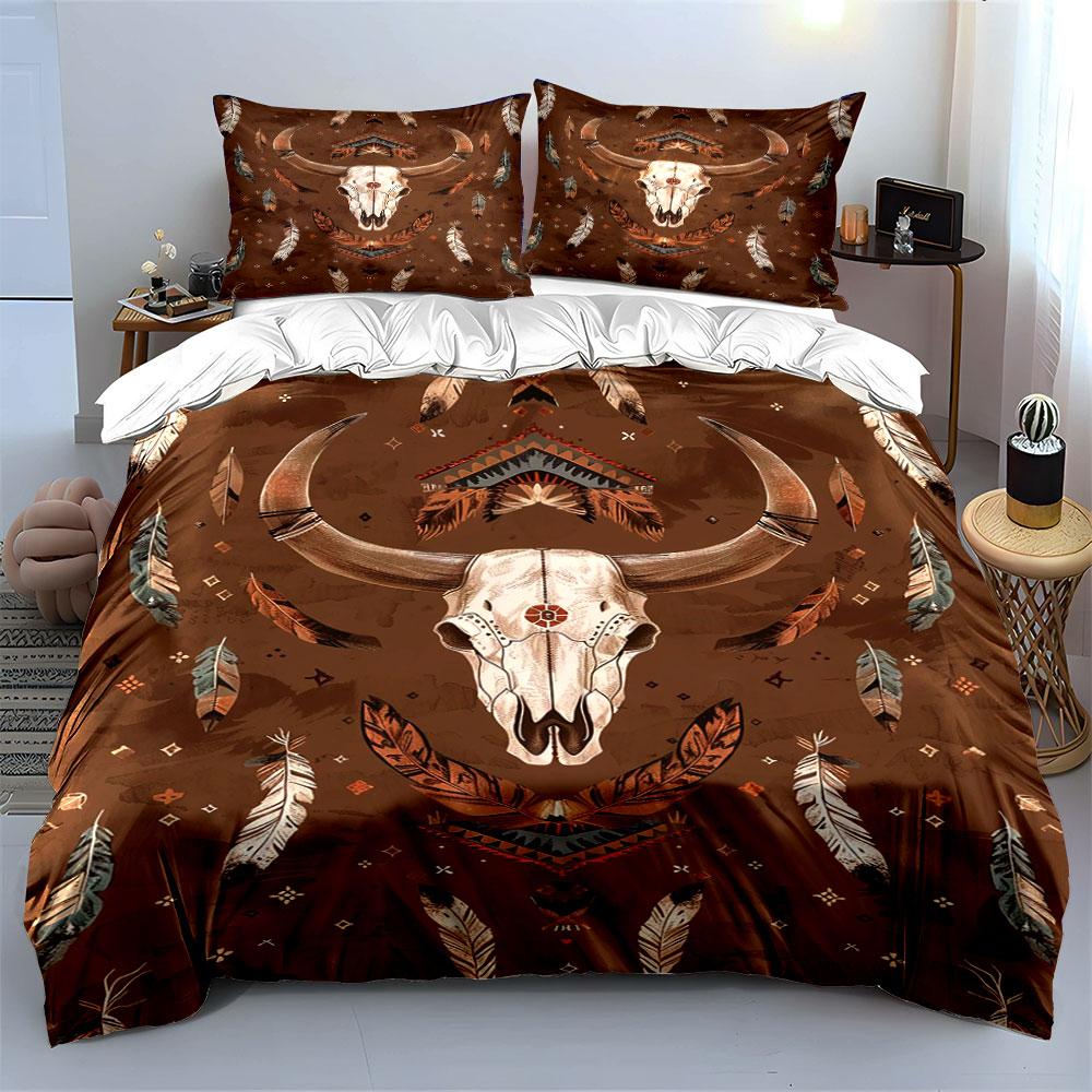 Bull skull and feathers. Bedding sets Duvet cover sets Duvet covers Pillowcases(1 * Duvet Cover 2 * Pillowcases without duvet insert)