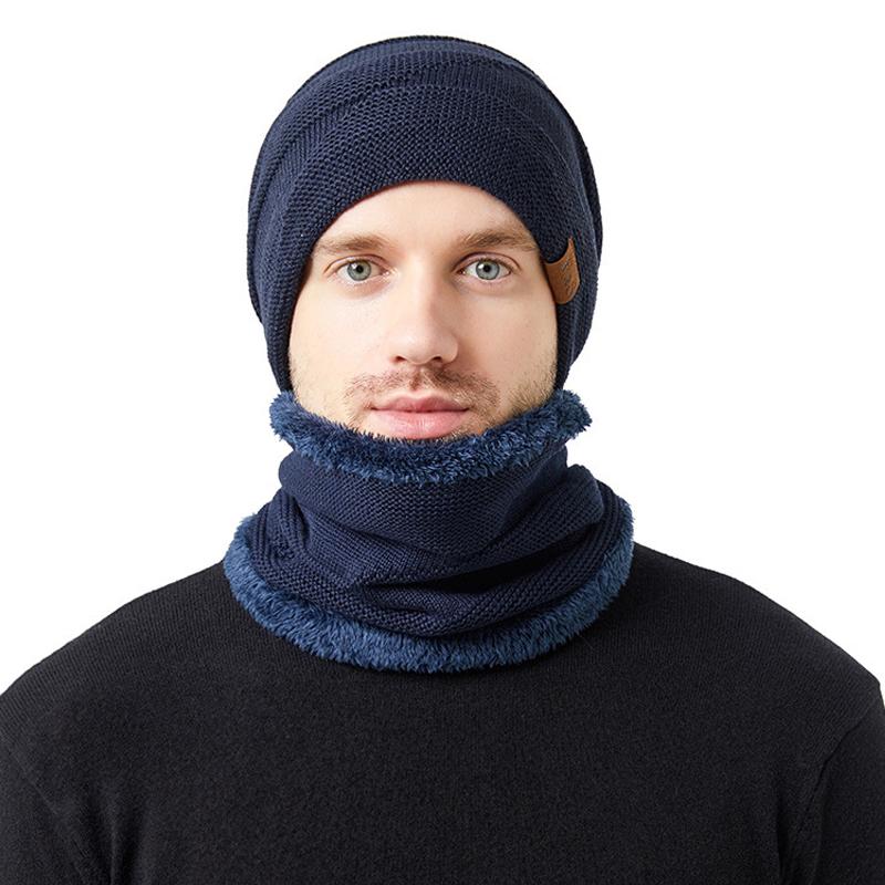 Winter Thick Warm Hat Couple's Warm Hat Solid Color Men's Women's Velvet Knitted Hat Sleeve Cap