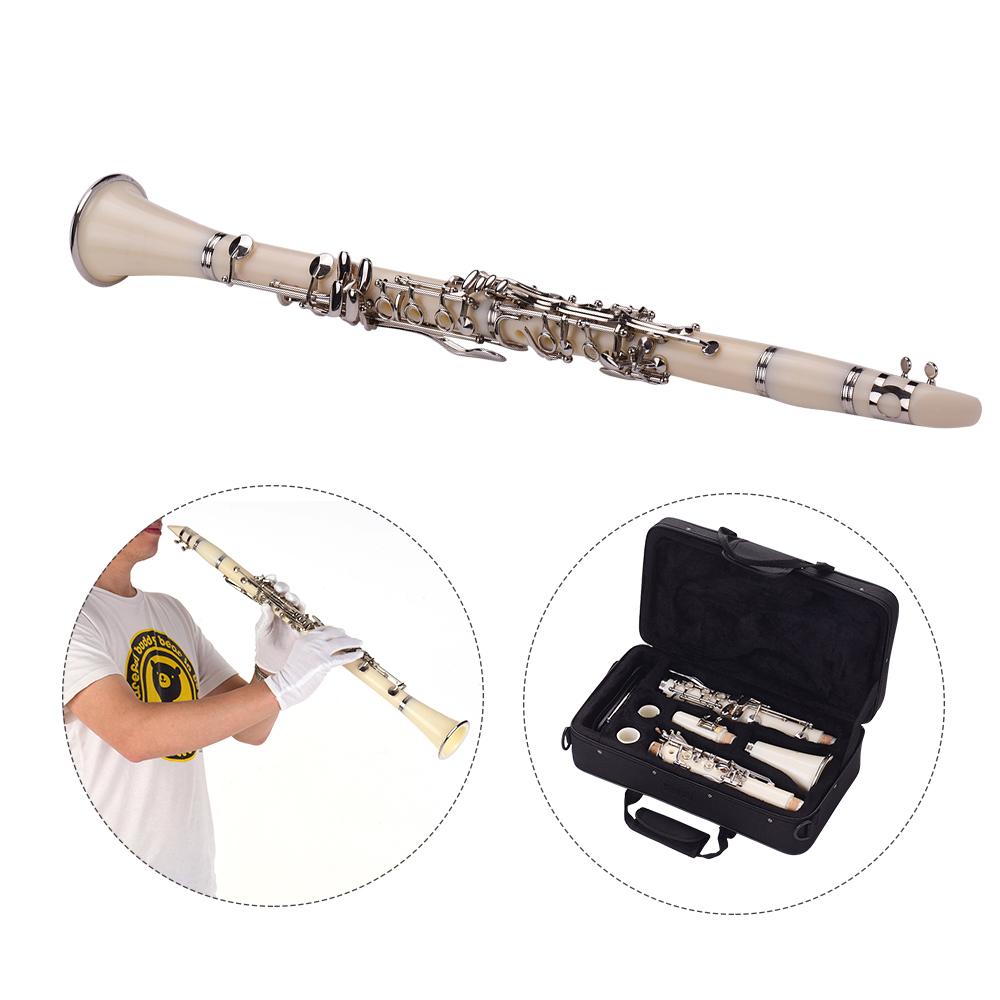 

ABS 17-Key Clarinet Bb Flat with Carry Case Gloves Cleaning Cloth Screwdriver Case 10pcs s Instrument